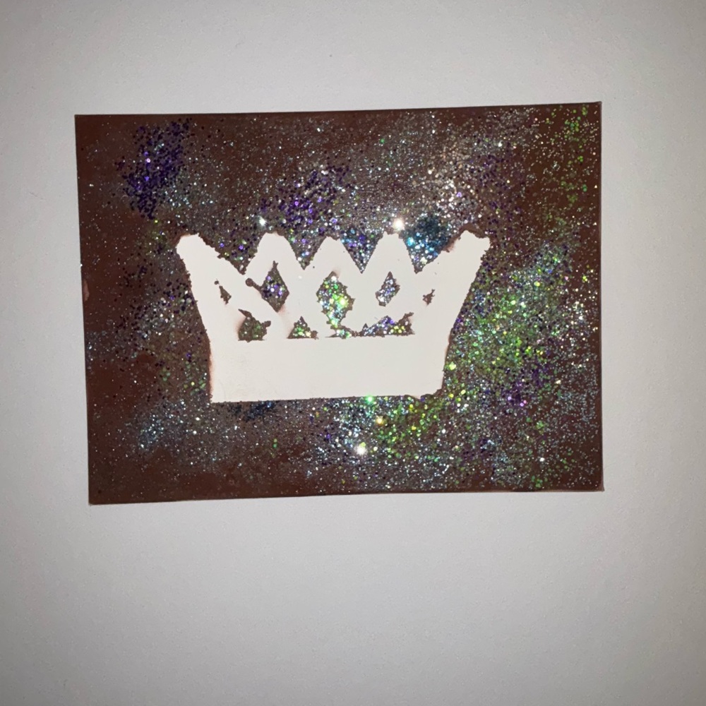 Crown art canvas brown glitter purple green white royal queen king princess
